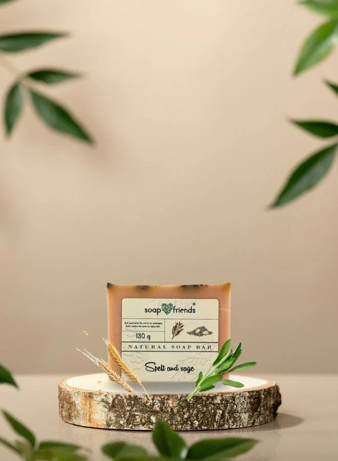 قالب صابون سانت هيلدغاردا بالمريمية والحنطة | 130 جرام تنظيف طبيعي لصحة البشرة الشاملة | الصابون والأصدقاء