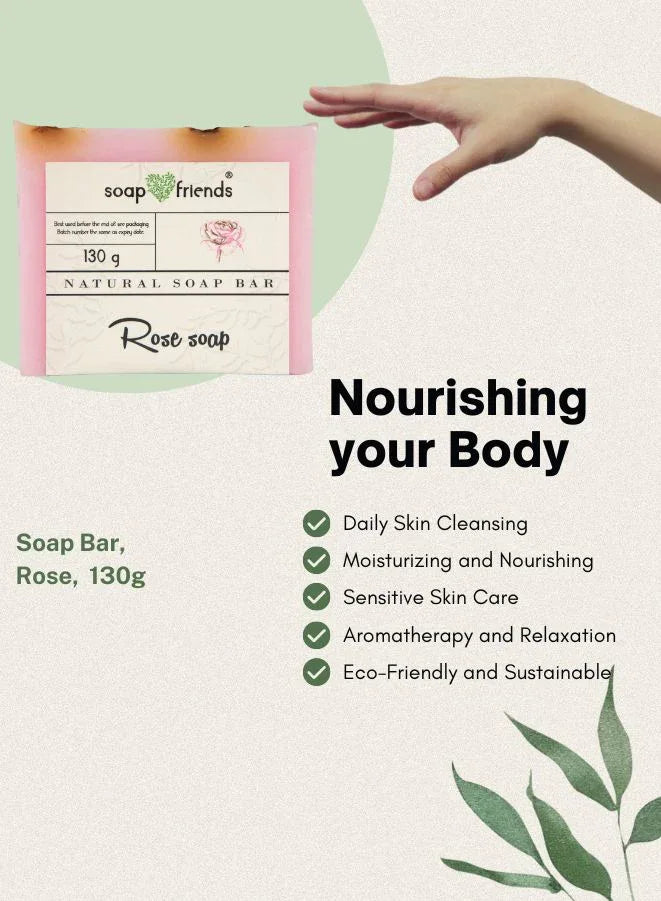 قالب صابون الورد الدمشقي المغذي لأغراض التنظيف اليومي | قالب صابون الورد يرطب وينعم البشرة، 130 جرام من سوب اند فريندز