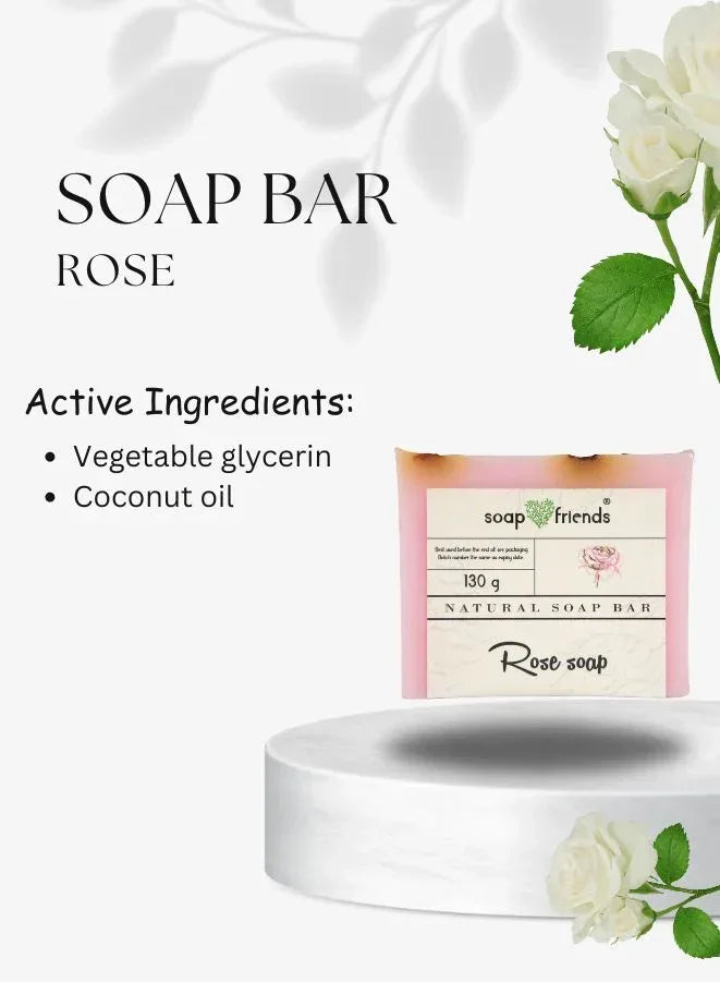 Luxury Natural Rose Bath & Body Set – Soap&Friends Rose Soap Bar, Rose Bath Milk Vial & 2-in-1 Shampoo & Shower Gel – Gentle Cleansing, Nourishing & Hydrating Skincare Trio