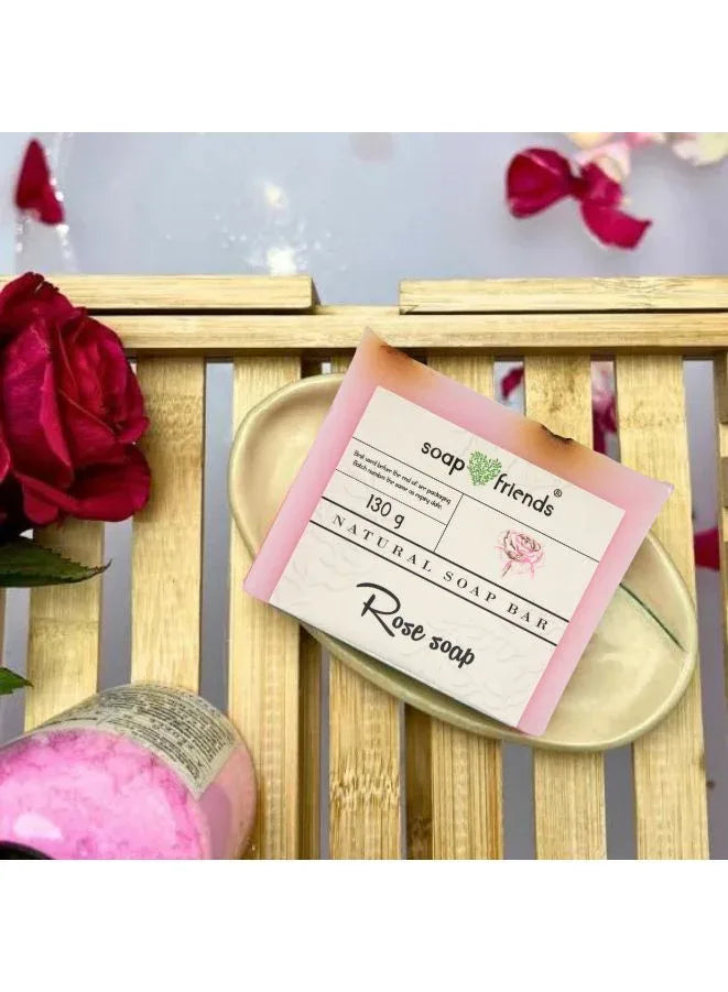 قالب صابون الورد الدمشقي المغذي لأغراض التنظيف اليومي | قالب صابون الورد يرطب وينعم البشرة، 130 جرام من سوب اند فريندز
