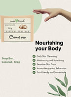 قالب صابون جوز الهند النقي | 130 جرام من صابون جوز الهند يساعد على التنظيف اليومي للبشرة الناعمة والمرطبة | الصابون والأصدقاء