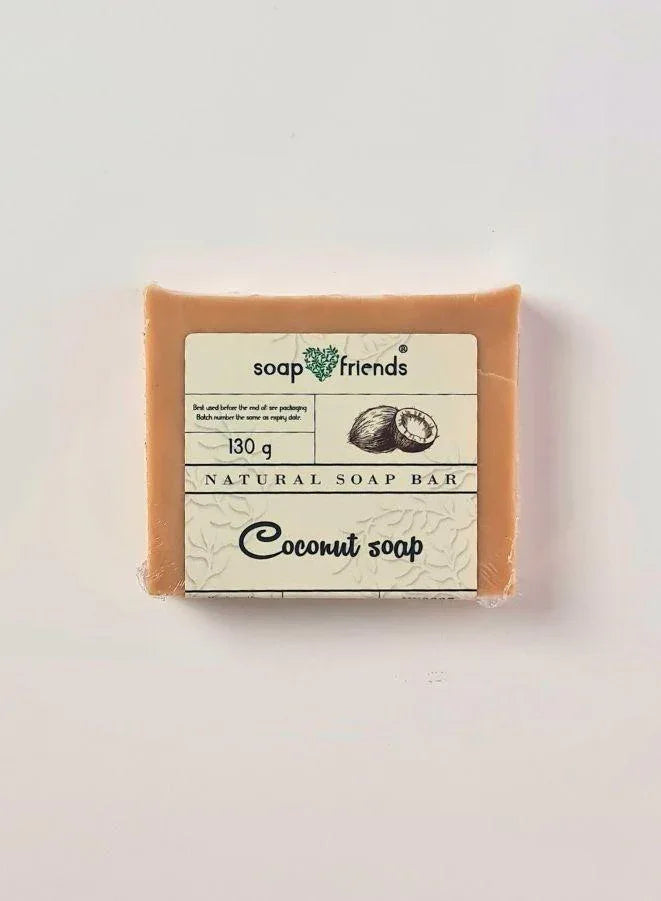 قالب صابون جوز الهند النقي | 130 جرام من صابون جوز الهند يساعد على التنظيف اليومي للبشرة الناعمة والمرطبة | الصابون والأصدقاء