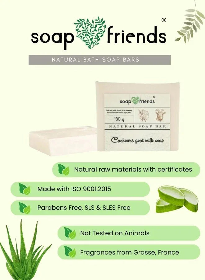 Advertisement for soap friends natural bath soap bars with product benefits listed.