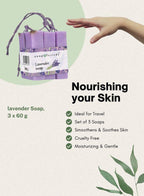 A hand reaching out to a set of lavender flavor soap bars