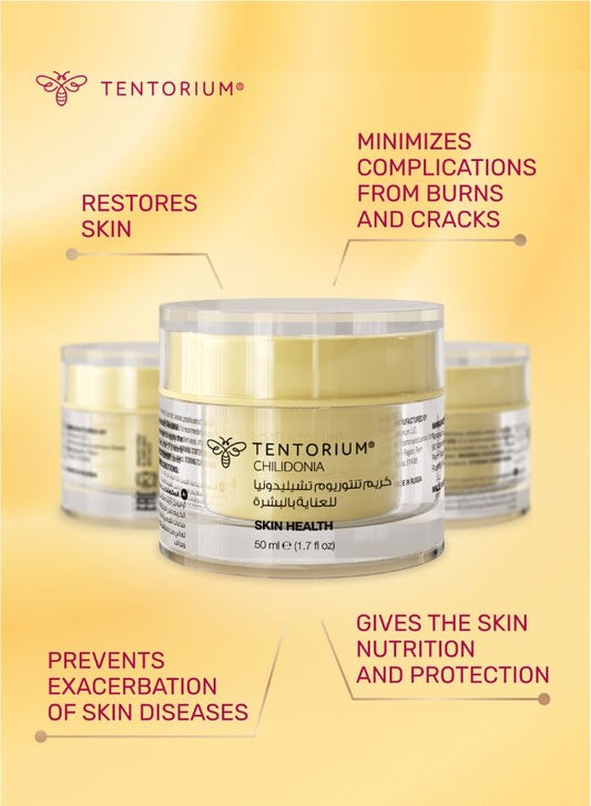 Tentorium 4 Piece Natural Skincare and Honey Set with Chilidonia Cream, Honeybee Venom Massage Cream, Vitus Factor Hydrating Cream and Siberian Linden Raw Honey