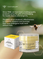 Tentorium skincare product with a bee and green background