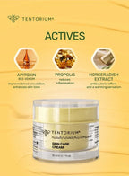 Tentorium skin care cream with active ingredients on a yellow background