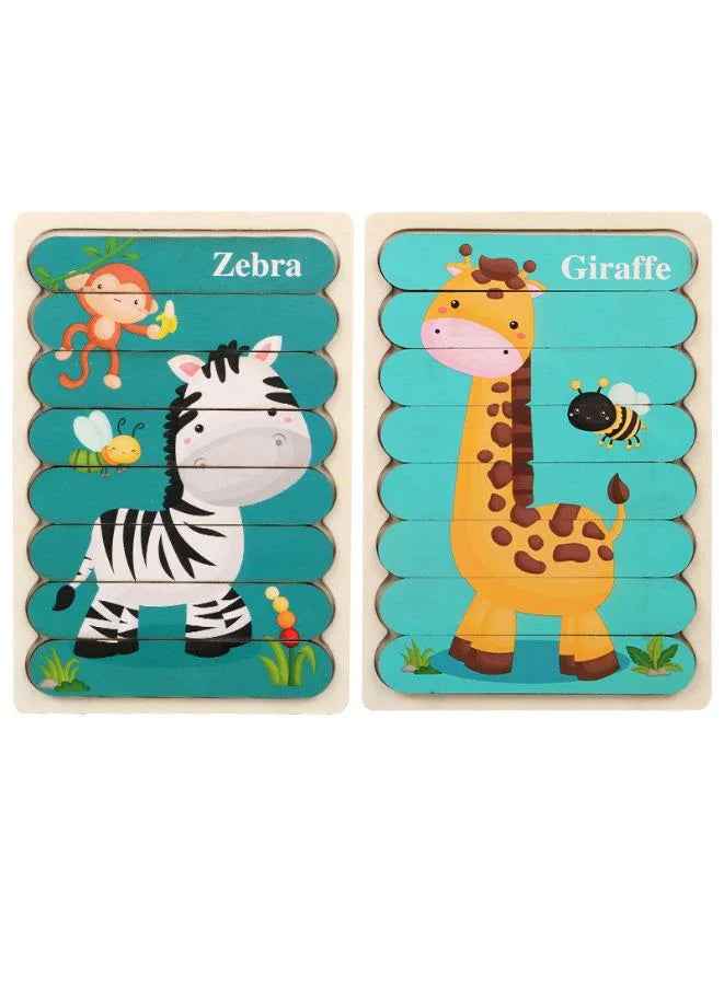 3D Double-Sided Wooden Jigsaw Bar Puzzle Toy for Kids – Montessori Educational Toy for Early Learning