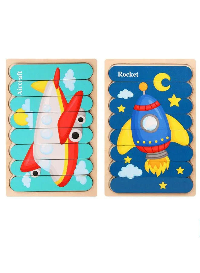 3D Double-Sided Wooden Jigsaw Bar Puzzle Toy for Kids – Montessori Educational Toy for Early Learning