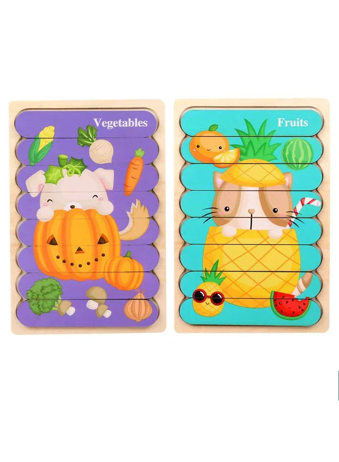 3D Double-Sided Wooden Jigsaw Bar Puzzle Toy for Kids – Montessori Educational Toy for Early Learning