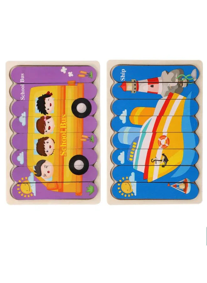 3D Double-Sided Wooden Jigsaw Bar Puzzle Toy for Kids – Montessori Educational Toy for Early Learning