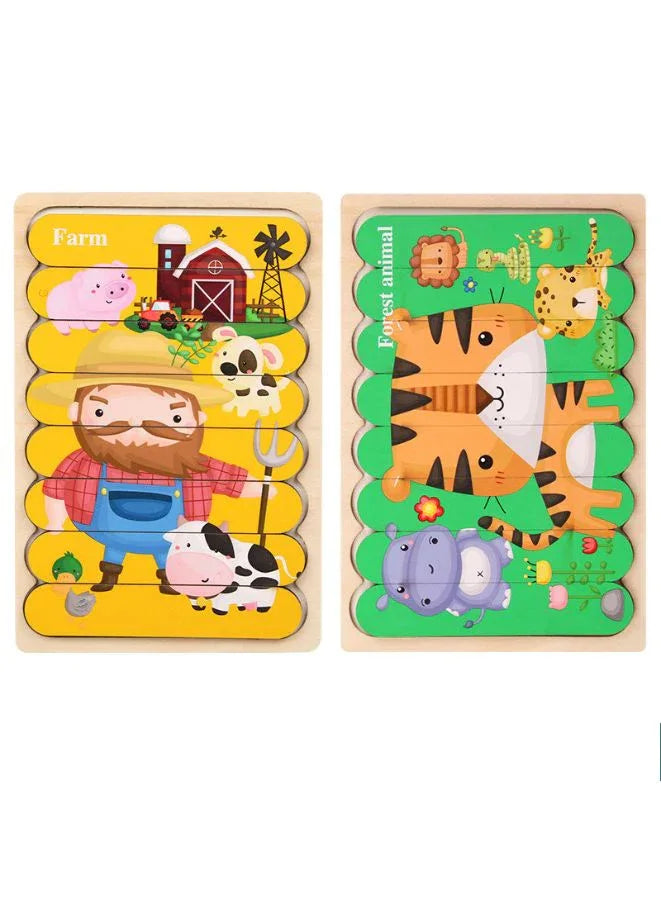 3D Double-Sided Wooden Jigsaw Bar Puzzle Toy for Kids – Montessori Educational Toy for Early Learning