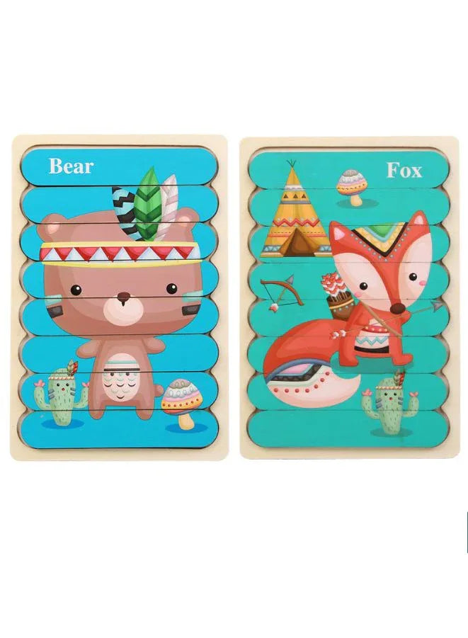3D Double-Sided Wooden Jigsaw Bar Puzzle Toy for Kids – Montessori Educational Toy for Early Learning