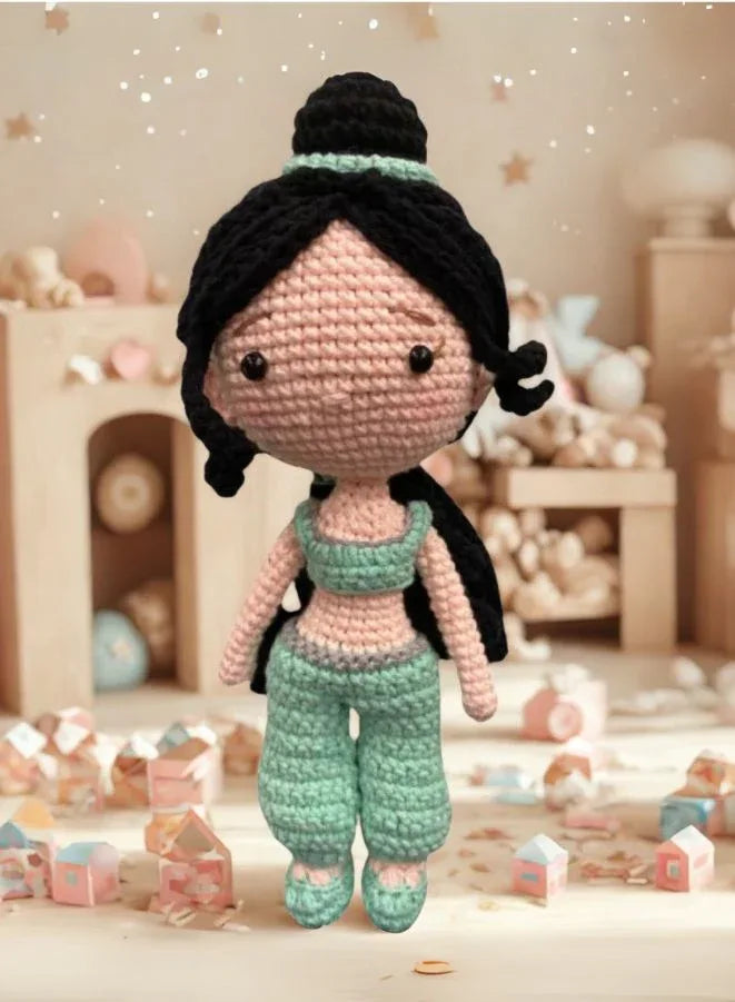 Handmade Crochet Jasmine Princess Doll – 25cm Amigurumi Toy for Babies, Kids & Adults – Natural Cotton, Eco-Friendly
