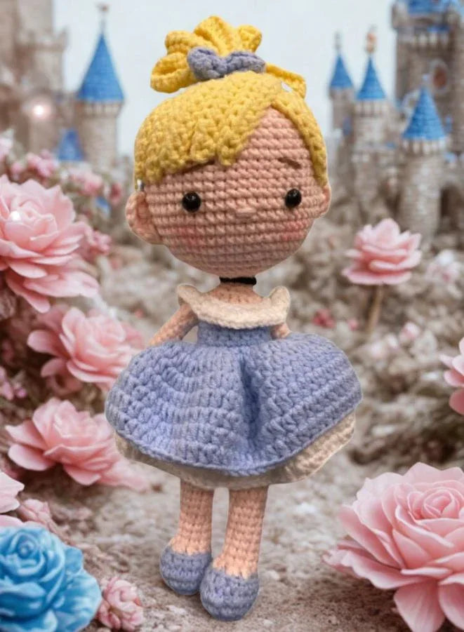 Fatio Handmade Crochet Cinderella Princess Doll – 25cm Amigurumi Toy for Babies, Kids & Adults – Natural Cotton
