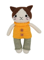 Handmade Natural Cotton Crochet Cat in Yellow Shirt Toy Doll – 25cm Amigurumi Sleeping Buddy for Babies, Kids & Adults
