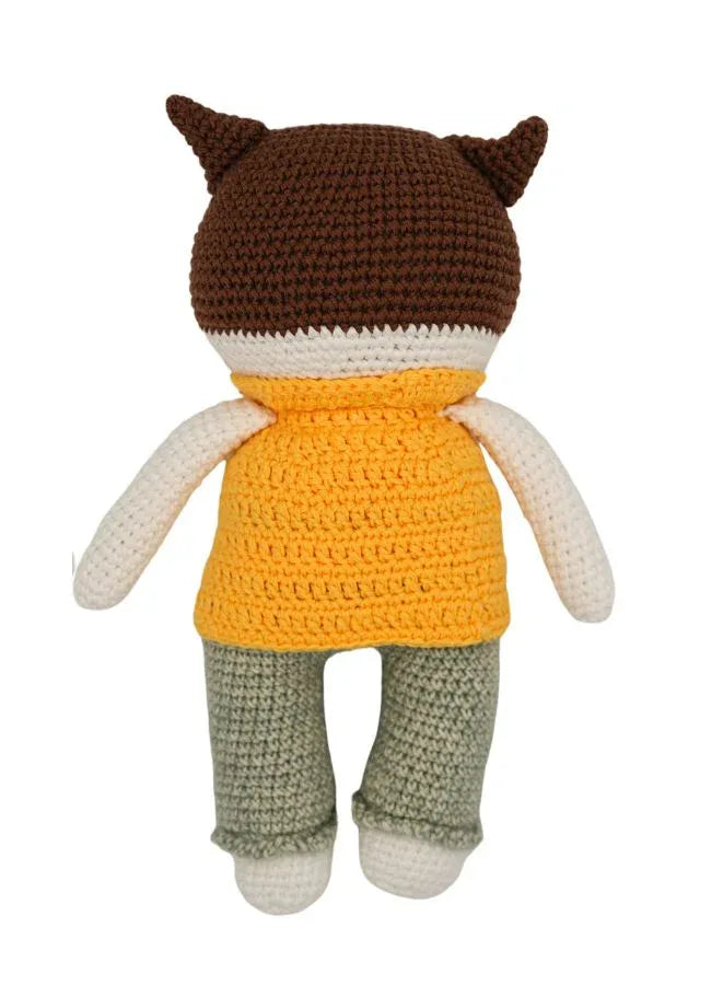 Handmade Natural Cotton Crochet Cat in Yellow Shirt Toy Doll – 25cm Amigurumi Sleeping Buddy for Babies, Kids & Adults