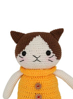 Handmade Natural Cotton Crochet Cat in Yellow Shirt Toy Doll – 25cm Amigurumi Sleeping Buddy for Babies, Kids & Adults