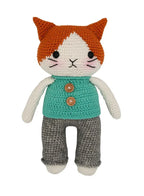 Handmade Natural Cotton Crochet Cat in Blue Shirt Toy Doll – 25cm Amigurumi Sleeping Buddy for Babies, Kids & Adults