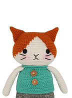Handmade Natural Cotton Crochet Cat in Blue Shirt Toy Doll – 25cm Amigurumi Sleeping Buddy for Babies, Kids & Adults