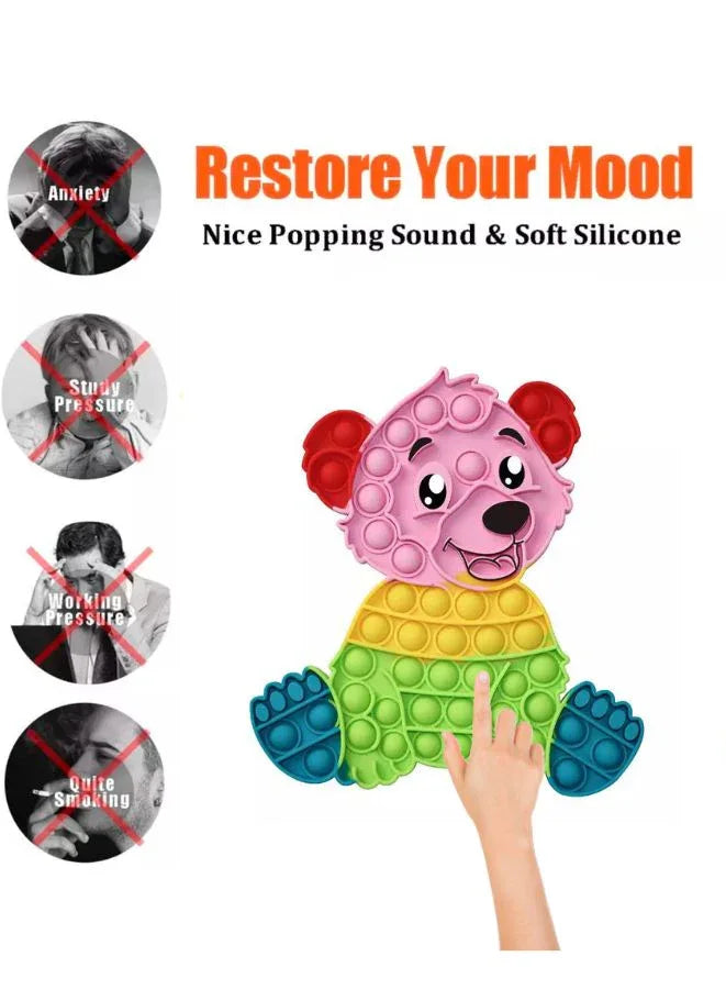 Push Pop Bubble Fidget Toy, Silicone Animal Sensory Squeeze Toy, Stress Relief, Anti-Anxiety, ADHD, Autism, Special Fidget Popper Gift for Kids and Adults, Bear