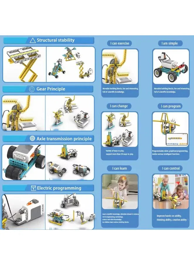مجموعة روبوت قابلة للبرمجة 50 في 1 - 702 قطعة من بناء العلوم والتكنولوجيا والهندسة والرياضيات، ومكعبات التعلم والألعاب التعليمية، والتحكم في التطبيقات