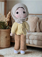 Handmade Cotton Crochet Girl Doll with Hat & Scarf – Soft Amigurumi Toy for Kids & Baby Gifts