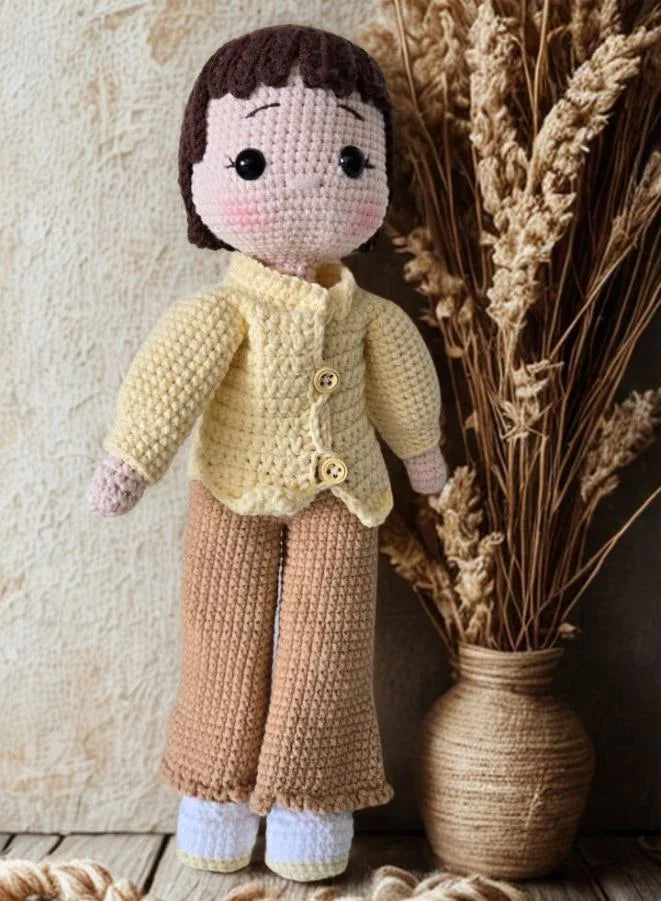 Handmade Cotton Crochet Girl Doll with Hat & Scarf – Soft Amigurumi Toy for Kids & Baby Gifts