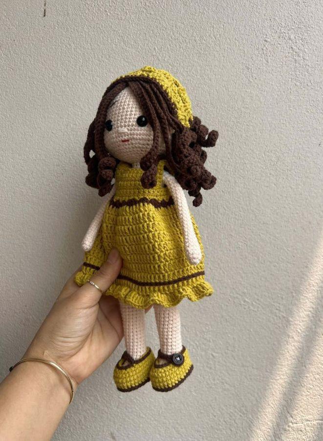 Handmade Cotton Crochet Doll of Girl – Amigurumi Soft Toy Gift Set for Kids
