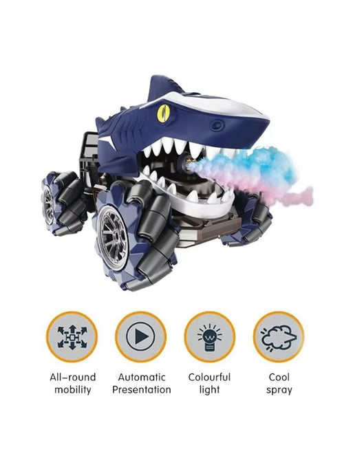 2.4GHz Shark Stunt RC Car for Boys – 10CH Electric Remote Control Truck with Lights, Mist Spray & Music