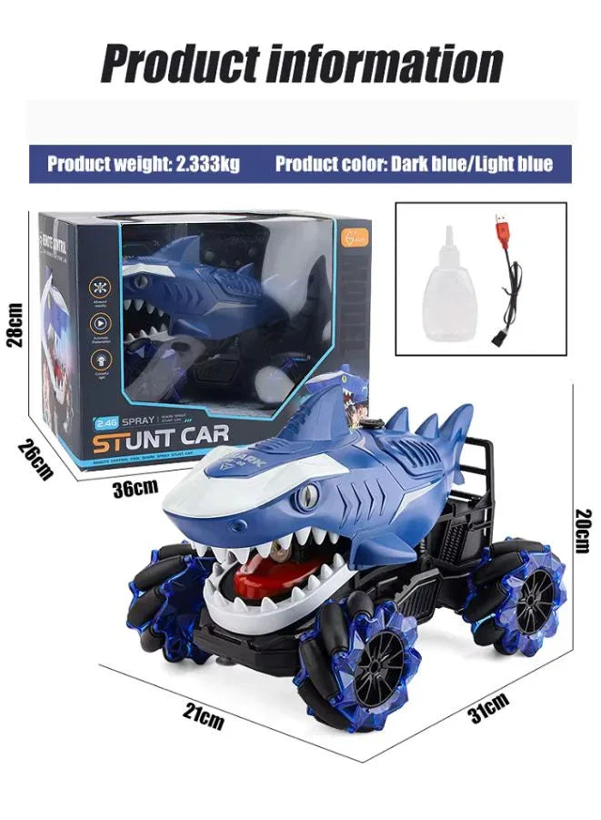 2.4GHz Shark Stunt RC Car for Boys – 10CH Electric Remote Control Truck with Lights, Mist Spray & Music