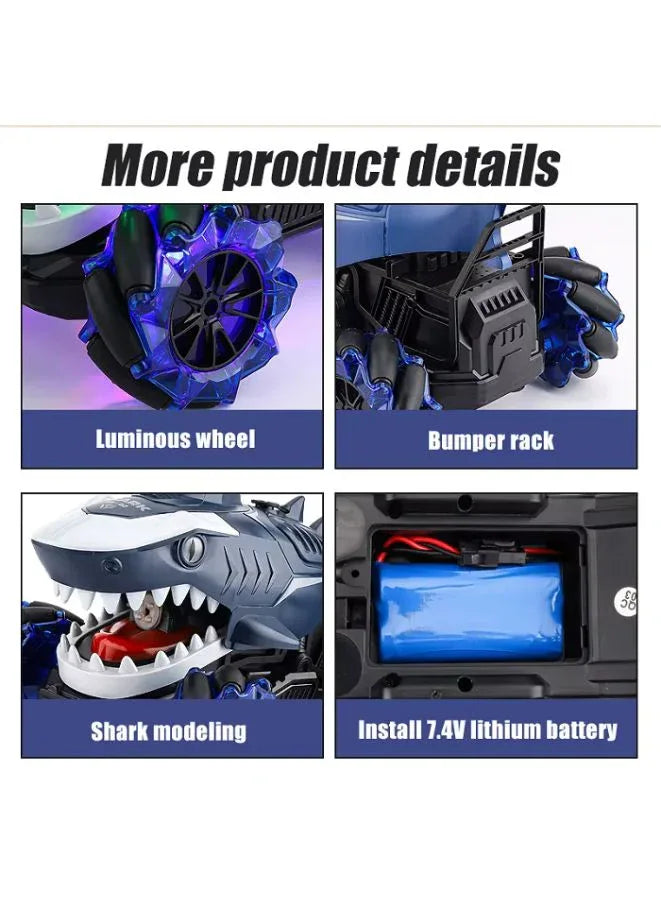 2.4GHz Shark Stunt RC Car for Boys – 10CH Electric Remote Control Truck with Lights, Mist Spray & Music