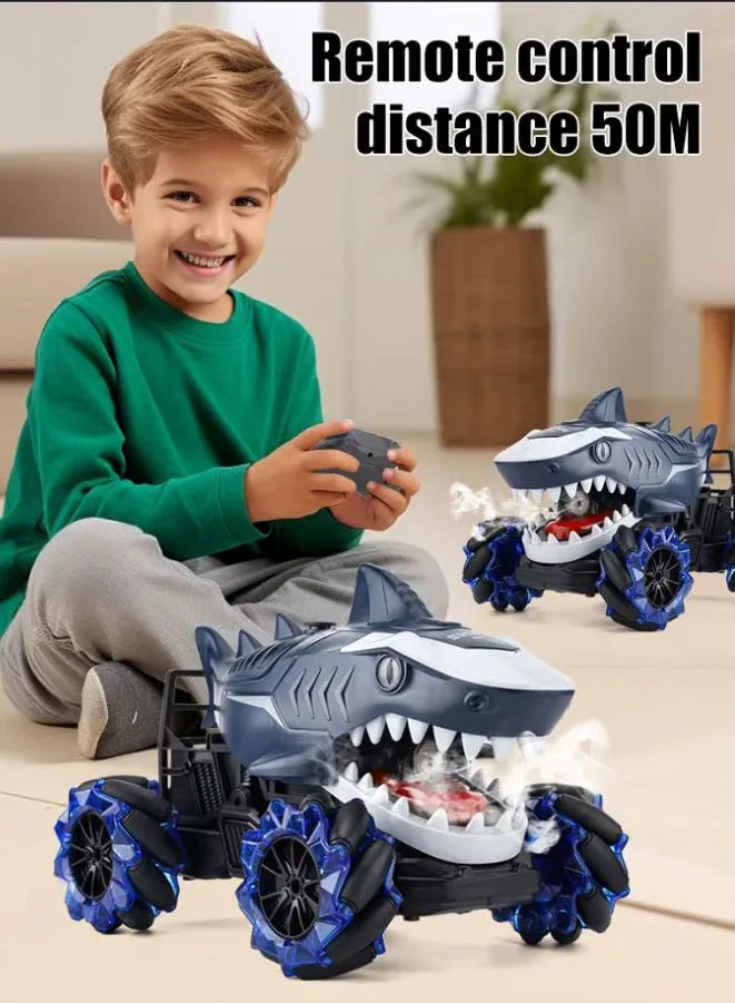 2.4GHz Shark Stunt RC Car for Boys – 10CH Electric Remote Control Truck with Lights, Mist Spray & Music