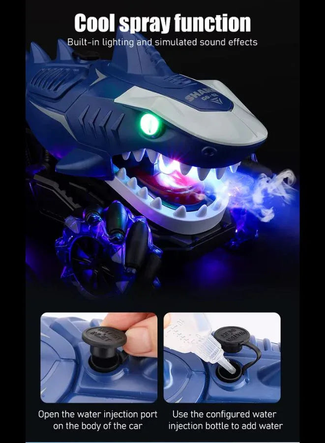 2.4GHz Shark Stunt RC Car for Boys – 10CH Electric Remote Control Truck with Lights, Mist Spray & Music