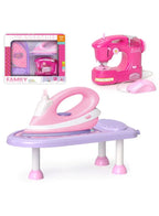 Kids Pretend Play Electric Sewing Machine, Iron & Board Set – 3-Piece Household Appliance Toy Set for Boys and Girls