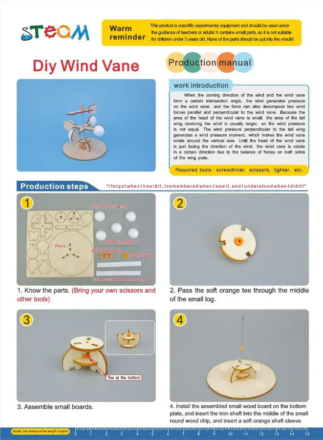 STEM Toy, Wooden Wind Vane, Montessori Toy, DIY 3D puzzle, eco-friendly, handmade, educational toy