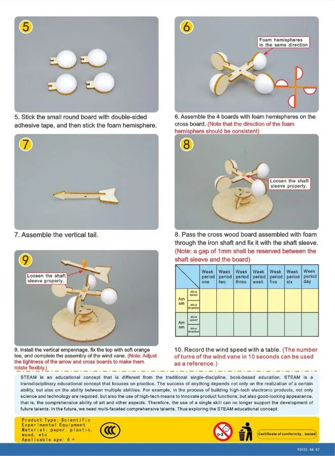 STEM Toy, Wooden Wind Vane, Montessori Toy, DIY 3D puzzle, eco-friendly, handmade, educational toy