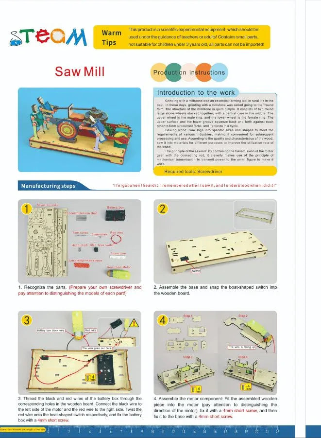 STEM Toy, Wooden Sawmill & Millstone Grinder, Montessori Toy, DIY 3D puzzle, battery powered, eco-friendly, handmade, educational toy