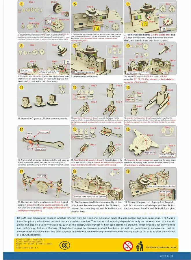 STEM Toy, Wooden Sawmill & Millstone Grinder, Montessori Toy, DIY 3D puzzle, battery powered, eco-friendly, handmade, educational toy