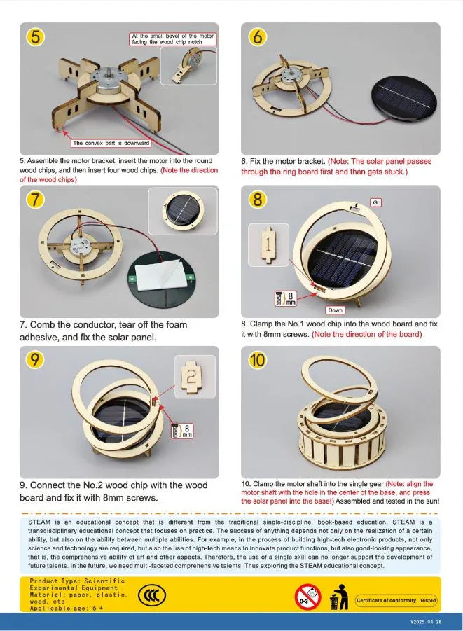 STEM Toy, Wooden Sun Dial, Solar-Powered Montessori Toy, DIY 3D puzzle, eco-friendly, handmade, educational toy