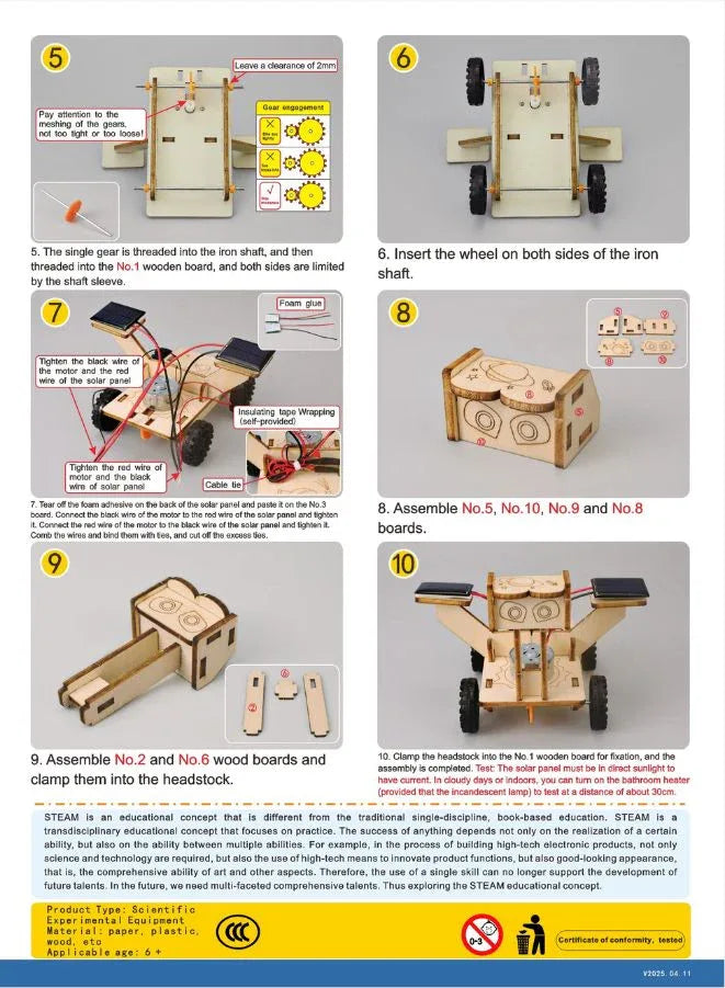 STEM Toy, Wooden Lunar Rover, Solar-Powered Montessori Toy, DIY 3D puzzle, eco-friendly, handmade, educational toy