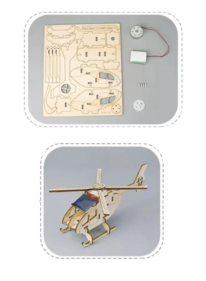 STEM Toy, Wooden Helicopter, Solar-Powered Montessori Toy, DIY 3D puzzle, eco-friendly, handmade, educational toy