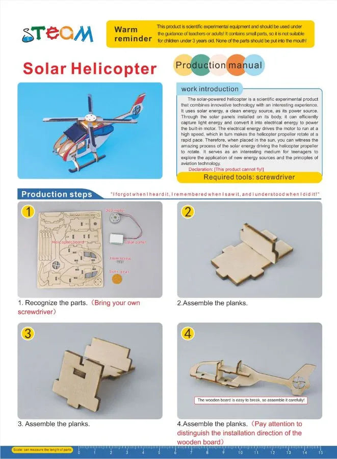 STEM Toy, Wooden Helicopter, Solar-Powered Montessori Toy, DIY 3D puzzle, eco-friendly, handmade, educational toy