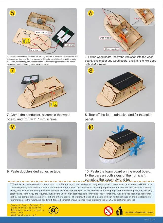 STEM Toy, Wooden Boat, Solar-Powered Montessori Toy, DIY 3D puzzle, eco-friendly, handmade, educational toy