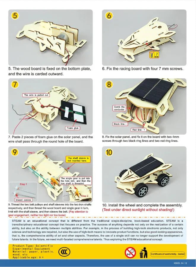 STEM Toy, Wooden Race Car, Solar-Powered Montessori Toy, DIY 3D puzzle, eco-friendly, handmade, educational toy