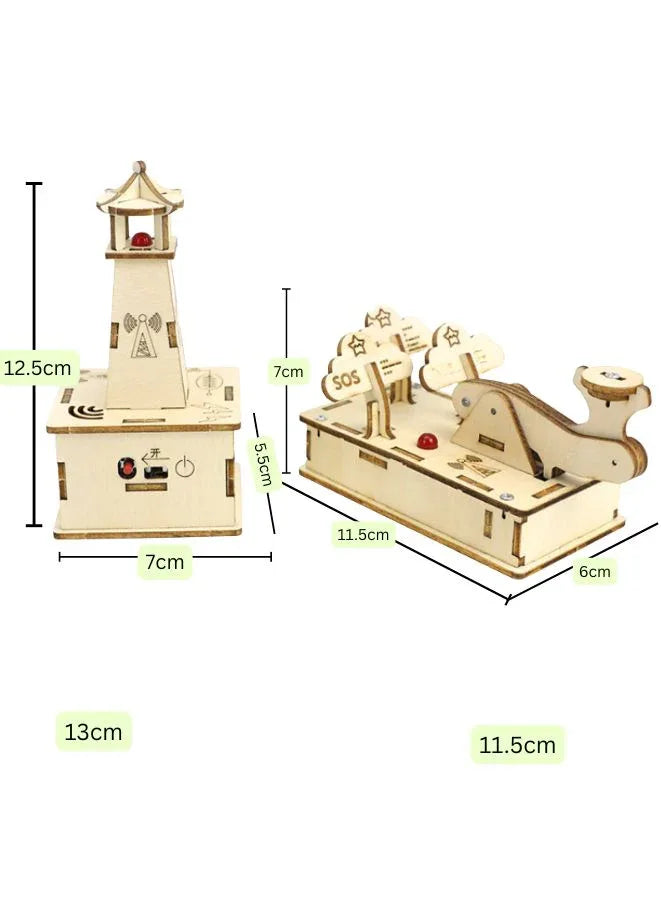 STEM Toy, Wooden Morse Signal Transmitter-Receiver, wireless telegraph. Montessori Toy, DIY 3D puzzle, battery-powered, eco-friendly, handmade, educational toy