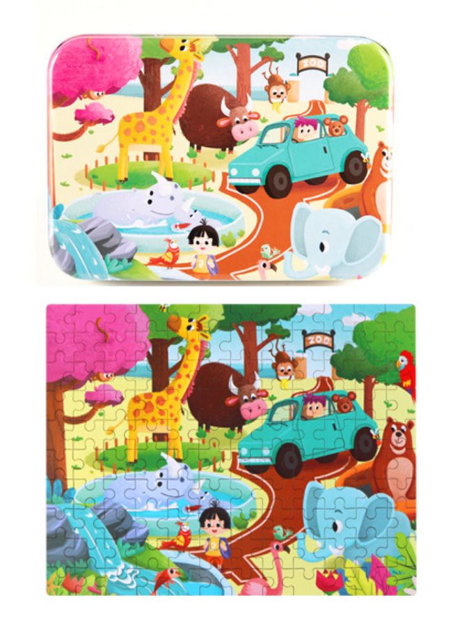 120-Piece Wooden Jigsaw Puzzle for Kids – Cartoon Animal Fairy Tale Theme Montessori Early Learning Puzzle Toy