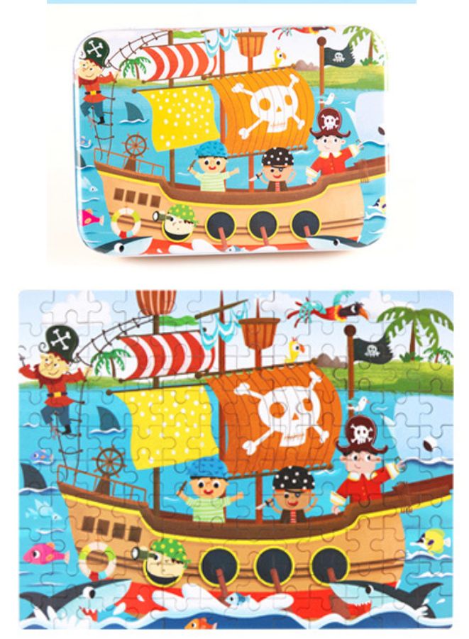 120-Piece Wooden Jigsaw Puzzle for Kids – Cartoon Animal Fairy Tale Theme Montessori Early Learning Puzzle Toy