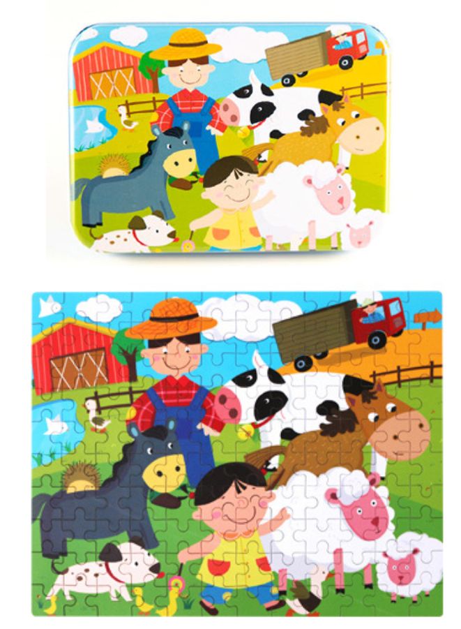 120-Piece Wooden Jigsaw Puzzle for Kids – Cartoon Animal Fairy Tale Theme Montessori Early Learning Puzzle Toy