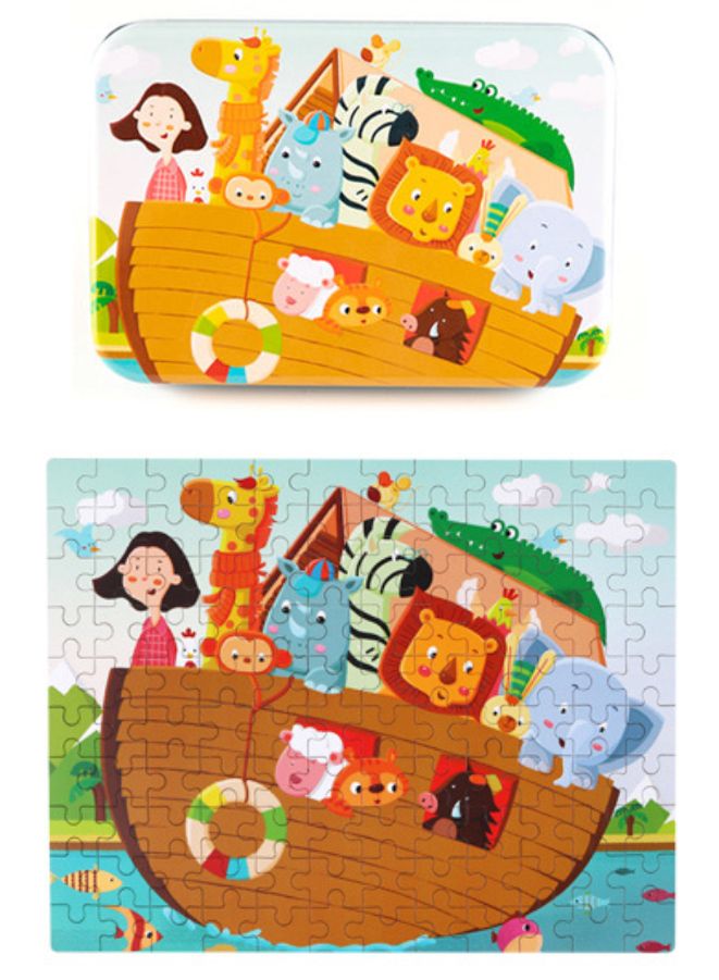 120-Piece Wooden Jigsaw Puzzle for Kids – Cartoon Animal Fairy Tale Theme Montessori Early Learning Puzzle Toy